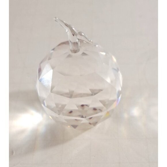 Clear Crystal Apple Paperweight Sculpture With Red Heart 1.5" Art Glass Faceted - Picture 4 of 6